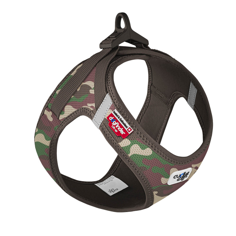 Load image into Gallery viewer, Curli Clasp Air-Mesh Harness in Camouflage – a rugged, breathable, and adjustable harness for adventurous dogs. 
