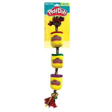 Hasbro Play-Doh Cans Rope Dog Toy – 18-inch plush & rope dog toy with squeaker and crinkle textures. Durable tug toy for medium to large dogs, perfect for interactive play