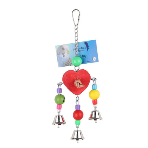 Wooden heart bird toy with colourful beads for small birds to chew and play
