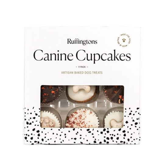 Ruffingtons Canine Cupcakes 9‑pack – mini cupcakes with yoghurt icing, bone toppers, carrot & cranberry sprinkles for dogs