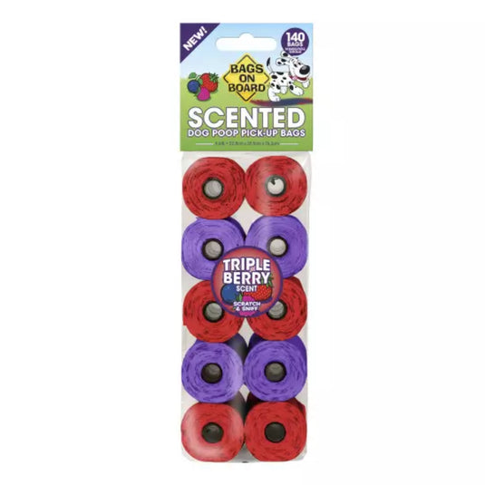 Bags on Board Triple Berry scented dog poop bags – pack of 140 refill rolls