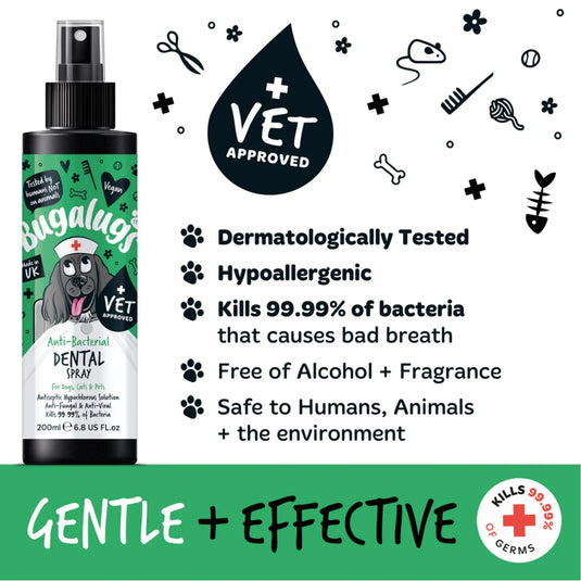 Bugalugs Dog Breath Freshener Dental Care Spray 200 ml – Spearmint Breath Spray for Dogs & Cats
