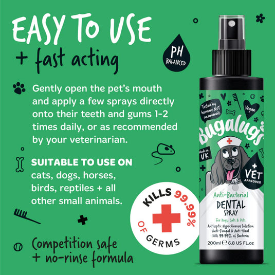 Bugalugs Dog Breath Freshener Dental Care Spray 200 ml – Spearmint Breath Spray for Dogs & Cats